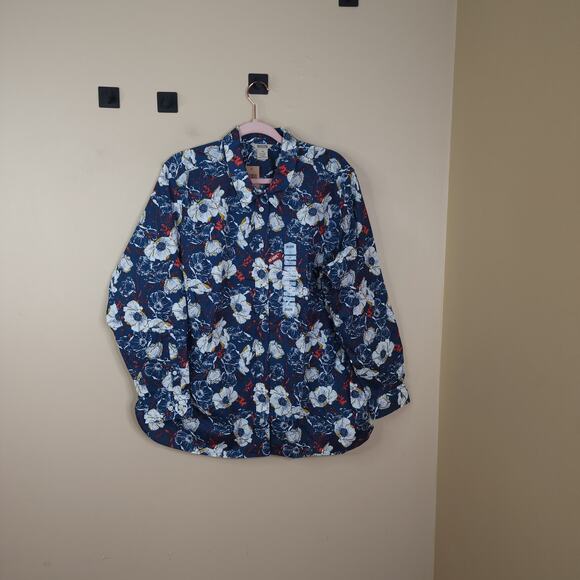 Duluth Wrinklefighter Button Up Shirt in Navy Sun Floral Size Plus 1X - Picture 1 of 8